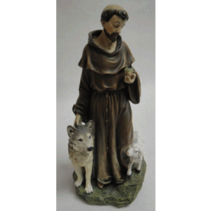 St. Francis Statue With Wolf Bird & Lamb 9.75" H