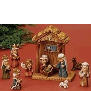 Nativity 11 Piece 8" Stable Kid Pagent & Standing Lamb And Donkey