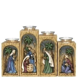 Roman Nativity Scene 4-Piece Advent Candleholder Set