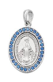 Sterling Silver Miraculous Medal With Crystals on 18" Chain