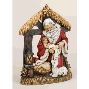 Kneeling Santa in Manger