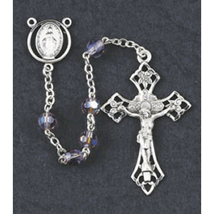 6mm Sterling Silver Swarovski Crystal Amethyst Rosary