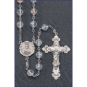 8mm Silver Swarovski Crystal Round Iridescent Rosary