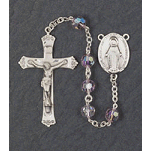 7mm Silver Swarovski Crystal Round Amethyst Rosary