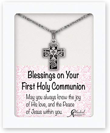 Silvertone Communion Cross Necklace