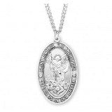 Sterling Silver Oval Saint Michael Medal With Chain