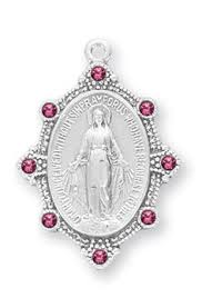 Miraculous Medal Sterling Silver With Pink Swarovski Crystals