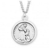 Sterling Silver Saint Francis of Assisi With Dog Round Medal With Chain