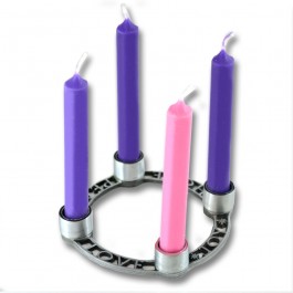 Peace, Love, Joy, and Hope Pewter Advent Wreath Candle Holder