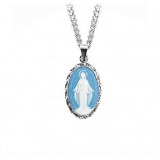 Sterling Silver With Light Blue Genuine Italian Cameo Miraculous Medal on Chain