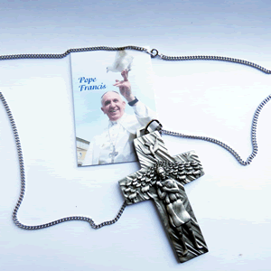 Pectoral Cross, Shepherd's Crucifix, Pewter, 3.5" on 27" chain, includes Pope Francis Prayer Card, Boxed