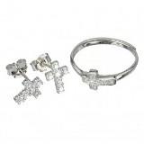 Sterling Silver and Cubic Zirconia Cross Earring and Ring Set