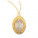 Sterling Silver With Gold Plated Border Oval Saint Michael Medal With Chain