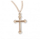 Gold Over Sterling Silver Budded Design Cross With Chain