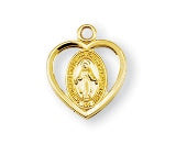 Gold Over Sterling Silver Miraculous Medal Within Heart on Chain