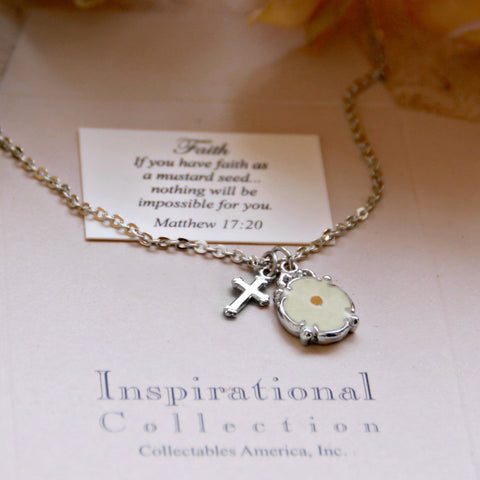 Mustard Seed Rhodium Necklace with Cross