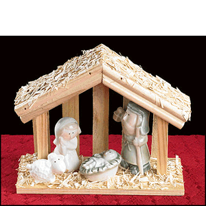 Nativity With Lamb In Wooden Stable