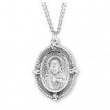 Sterling Silver Oval Scapular Sacred Heart of Jesus Medal With Chain