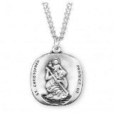 Sterling Silver Large Saint Christopher Rounded Edge Medal With Chain