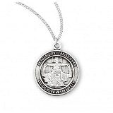 Sterling Silver Round Saint Christopher with Child Jesus on Shoulders Medal on Chain
