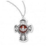 Sterling Silver and Red Enameled 4-Way Medal With Chain