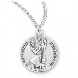 Sterling Silver Saint Christopher Round Medal With Chain