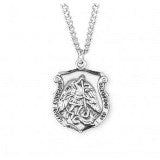 Sterling Silver Saint Michael Archangel Shield Medal With Chain