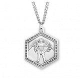 Sterling Silver Saint Michael the Archangel Hexagon Medal With Chain