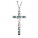 Sterling Silver and Blue Enameled Crucifix With Chain