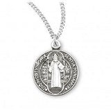 Saint Benedict Round Sterling Silver Medal With 18" Chain