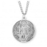 Sterling Silver Round Saint Benedict Jubilee Medal With Chain
