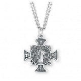 Sterling Silver Saint Benedict Maltese Cross Medal With Chain