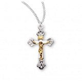 Sterling Silver Flare Tipped Two Toned Crucifix With Chain