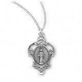 Sterling Silver Miraculous Medal With Flower Basket Border and Chain
