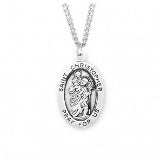 Sterling Silver Patron Saint Christopher Oval Medal With Chain