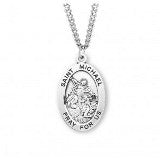 Sterling Silver Oval Saint Michael Medal With Chain
