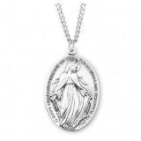 Sterling Silver Profile Style Miraculous Medal With Chain