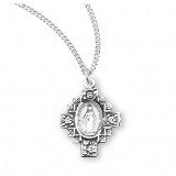 Sterling Silver Flowered Cross Miraculous Medal With Chain