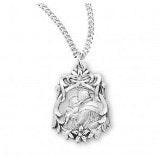 Saint Anthony Floral Bordered Sterling Silver Medal With Chain