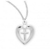 Sterling Silver Cross in an Open Heart Pendant With Chain