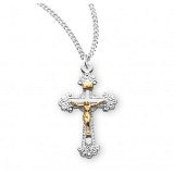 Sterling Silver Two Toned Fancy Crucifix With Chain
