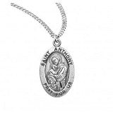 Sterling Silver Saint Anthony Oval Medal With Chain