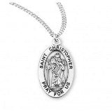 Sterling Silver Saint Christopher Oval Medal With Chain