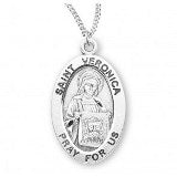 Sterling Silver Oval Saint Veronica Medal With Chain