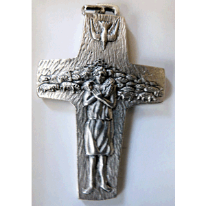 Pope Francis 3" Pectoral Cross Shepherd's Crucifix, Silver tone Metal, no cord, Boxed