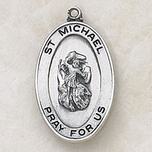 Sterling Silver St. Michael Oval Medal With Chain