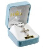 Sterling Silver White Enameled Cross with Cubic Zirconia on Chain