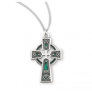 Sterling Silver Green Enameled Irish Celtic Cross Pendant