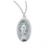 Sterling Silver Light Blue Enameled Miraculous Medal With Chain