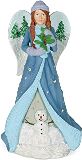 Love Angel Winter Statue with Holly, Pine Trees and Snowman